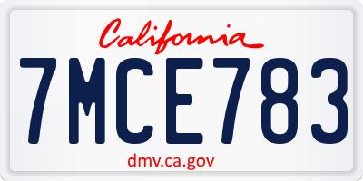 CA license plate 7MCE783