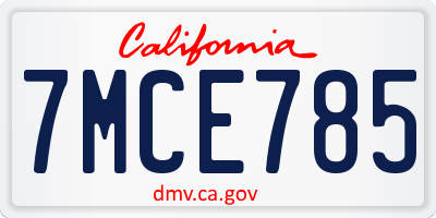 CA license plate 7MCE785