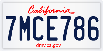 CA license plate 7MCE786