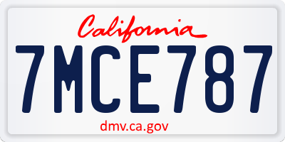 CA license plate 7MCE787