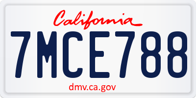 CA license plate 7MCE788