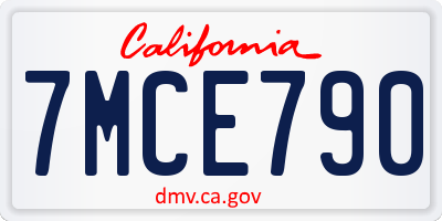 CA license plate 7MCE790