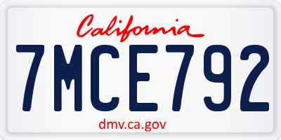 CA license plate 7MCE792