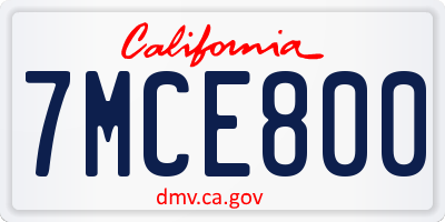 CA license plate 7MCE800
