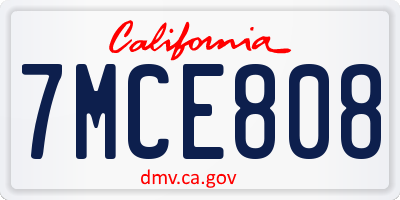 CA license plate 7MCE808