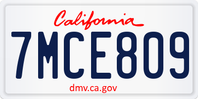 CA license plate 7MCE809