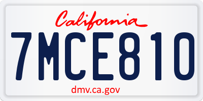 CA license plate 7MCE810