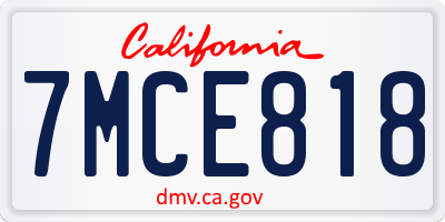 CA license plate 7MCE818