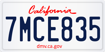 CA license plate 7MCE835