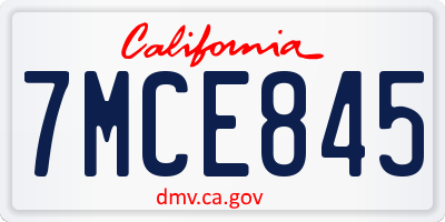 CA license plate 7MCE845