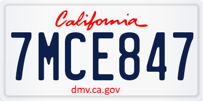 CA license plate 7MCE847