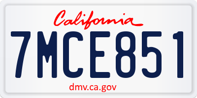 CA license plate 7MCE851