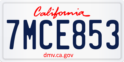 CA license plate 7MCE853