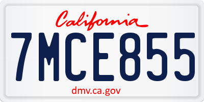 CA license plate 7MCE855