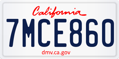 CA license plate 7MCE860