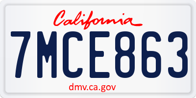 CA license plate 7MCE863