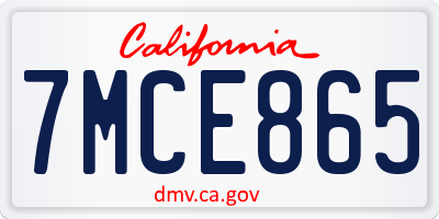 CA license plate 7MCE865