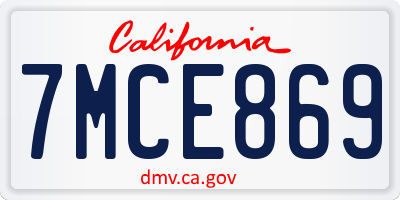 CA license plate 7MCE869