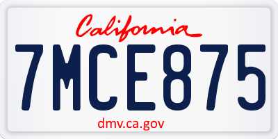 CA license plate 7MCE875