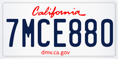 CA license plate 7MCE880