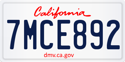 CA license plate 7MCE892