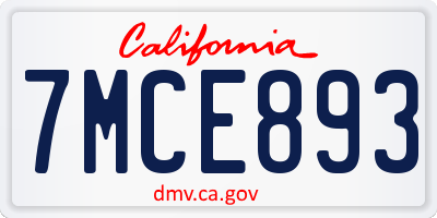 CA license plate 7MCE893