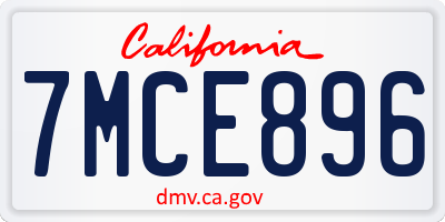 CA license plate 7MCE896