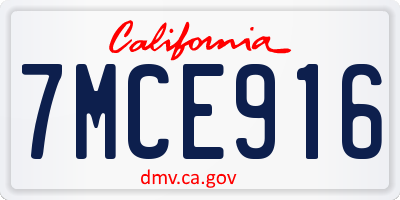 CA license plate 7MCE916