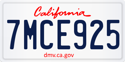 CA license plate 7MCE925