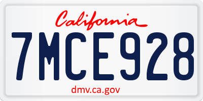 CA license plate 7MCE928