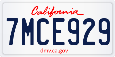CA license plate 7MCE929