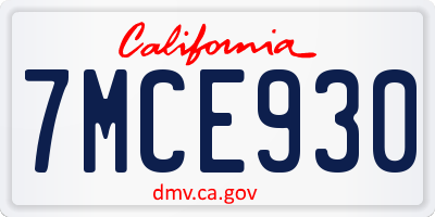 CA license plate 7MCE930