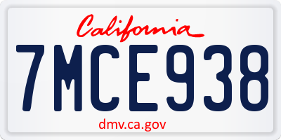 CA license plate 7MCE938