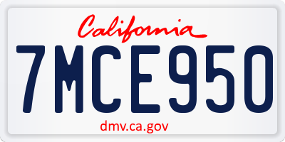 CA license plate 7MCE950