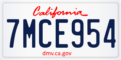 CA license plate 7MCE954