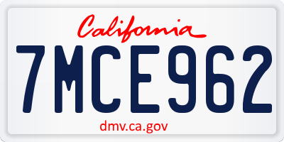 CA license plate 7MCE962