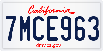 CA license plate 7MCE963