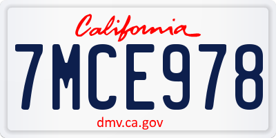 CA license plate 7MCE978