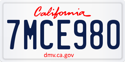 CA license plate 7MCE980