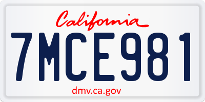 CA license plate 7MCE981