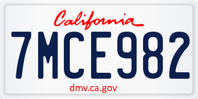 CA license plate 7MCE982
