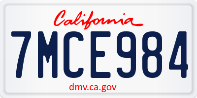 CA license plate 7MCE984