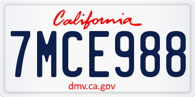 CA license plate 7MCE988