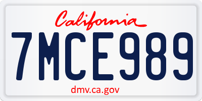 CA license plate 7MCE989