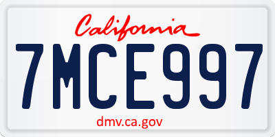 CA license plate 7MCE997