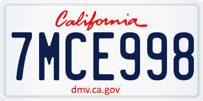 CA license plate 7MCE998