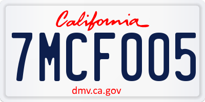 CA license plate 7MCF005