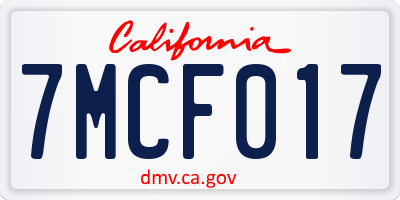 CA license plate 7MCF017