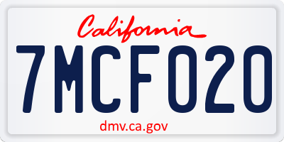 CA license plate 7MCF020