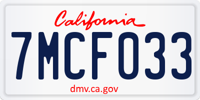CA license plate 7MCF033